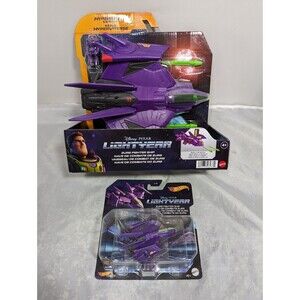 Disney Pixar Lightyear Hyperspeed Zurg Fighter Ship 10” & Hot Wheels Lot 2 New